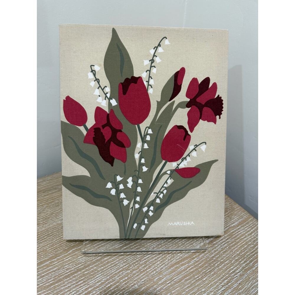 Vintage Marushka Wall Art Fabric Screen Print Floral 14 x 11Tulip Lilly